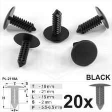 20 x Black Plastic Fir Tree Trim Clips 6mm Hole 18mm Head Car Van Push In Button