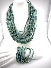 Turquoise Jewelry Set layered seed bead blue, Necklace 18   Bracelet 8  EF-1