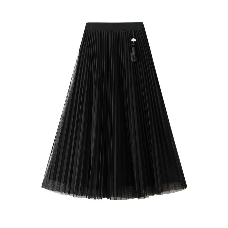 Elegant High-Waisted Pleated Midi Skirt for Women-image
