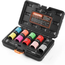 1/2-Inch Drive 7Pc Half Size Lug Nut Flip Socket Set, Wheel Protector Impact