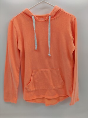 SO Junior Size Small Bright Orange Lightweight Knit Long Sleeve Pullover Hoodie