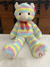 NWT Jumbo Rainbow LLAMA Plush Pastel Striped Stuffed Animal SUPER SOFT Heart 36"