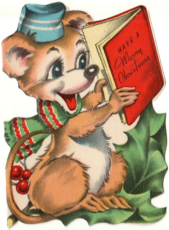 ADORABLE VTG 1940'S SQUIRREL MOUSE ANIMAL CHRISTMAS GREETING CARD UNUSED NICE