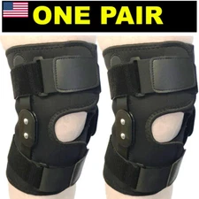 2X Hinged Knee Brace Adjustable Wraparound Open Patella Support Neoprene Large
