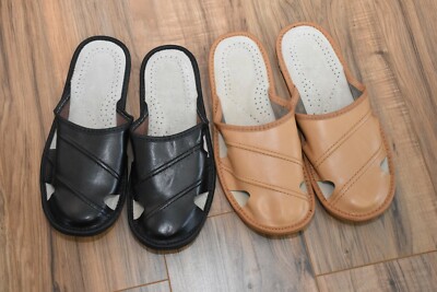 Leather House sheepskin Scuff or Slide Slippers Light Weight Men's