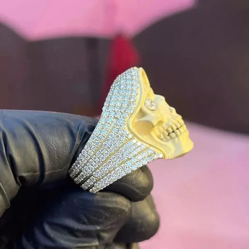 Men's 4Ct Round Cut Simulated Diamond Skull Pinky Ring 14K Yellow Gold Plated - Image 3 of 4