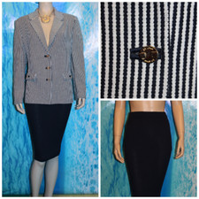 ST. JOHN Collection Knits Blue Cream Jacket Skirt L 12 14 2pc Suit Buttons