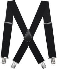 Mens Suspenders X-Back Wide Adjustable Solid Straight Heavy Duty