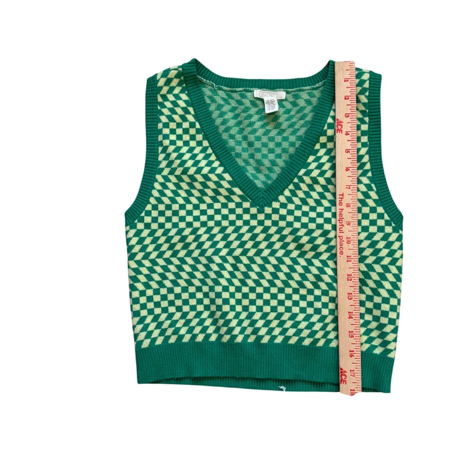 Chaleco Suéter A Cuadros Ondulado Sin Mangas Cuello en V Inclinación Completa Para Mujer Talla XL Verde Foto 3 de 4