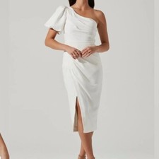 Astr The Label Joelle One Shoulder Midi Dress in White Size Small New