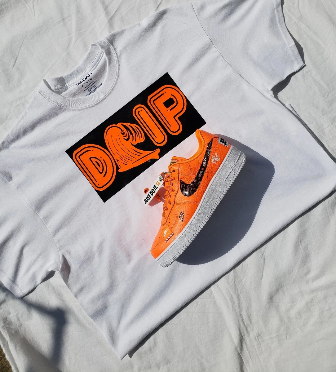 Oceanía Festival Morbosidad Nike JUST Do IT JDI Air Max Air Force 1 AF1 orange white &#034;DRIP&#034;  SHIRTS | eBay