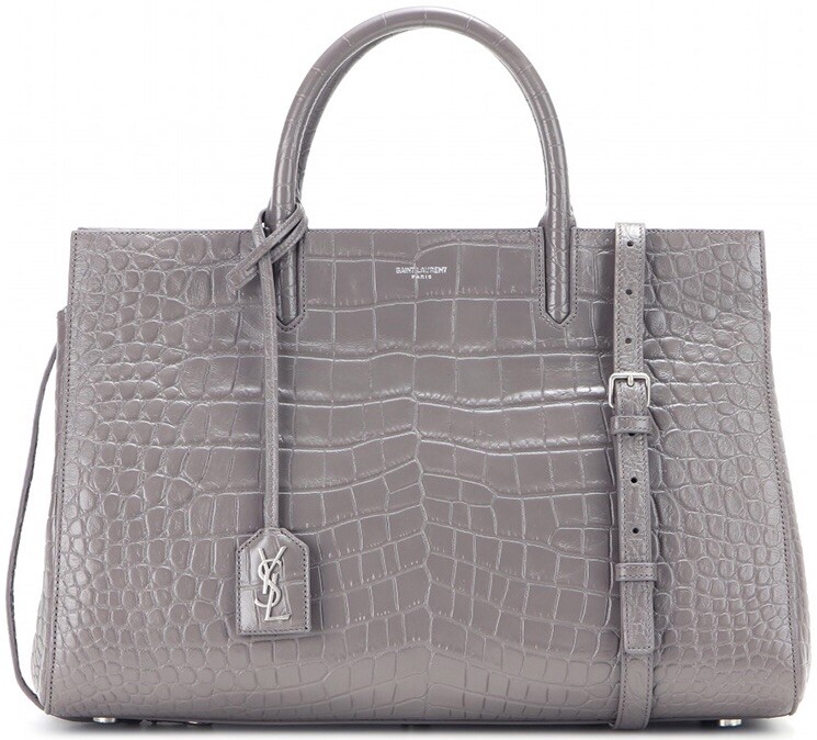 Borsa YSL Saint Laurent grigia Cabas Rive Gauche media con manico superiore in rilievo