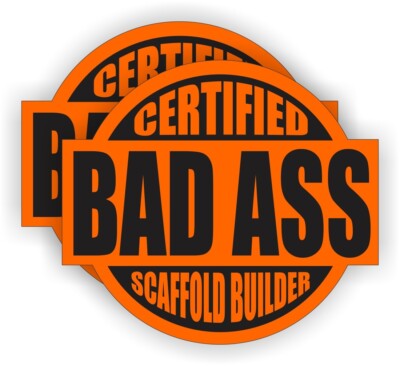 2 pcs Bad Ass Scaffold Builder Hard Hat Bump Cap  Safety Helmet Stickers Decals