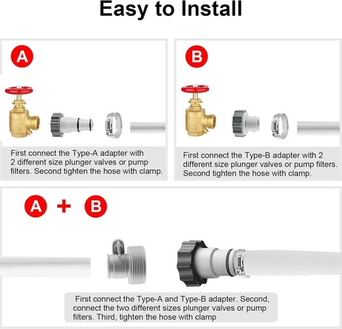 6 Pack Pool Hose Adapter, 2 Types Conversion Connector for 1.5" & 1.25" Hoses... - Picture 5 of 7