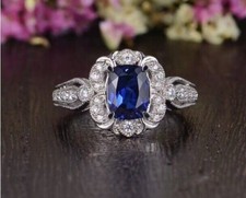 Halo Wedding Ring 925 Sterling Silver 2Ct Cushion Cut Lab-Created Sapphire