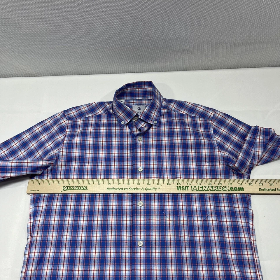 David Donahue Shirt Men M Blue Plaid Checks 100% Cotton Shirt Sleeve Button Up - Image 4 of 4