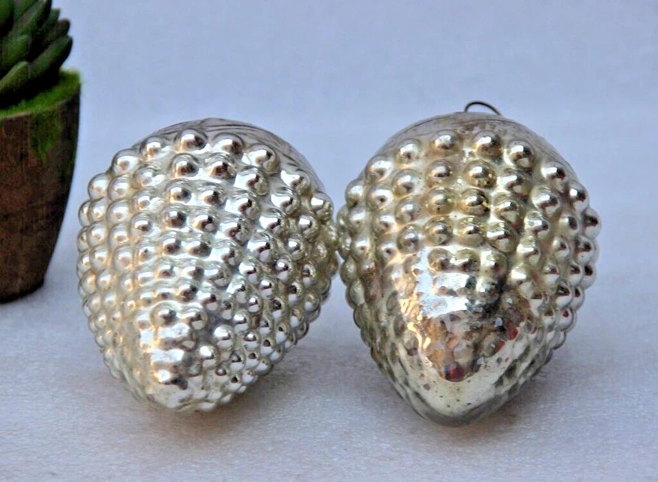 2 bolas/adorno de vidrio alemán pesado original de plata de 5"" vintage Foto 2 de 4