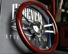 14 Inch Chrome Aftermarket Steering Wheel Dark Wood Mahogany Grip 3-spoke Hub