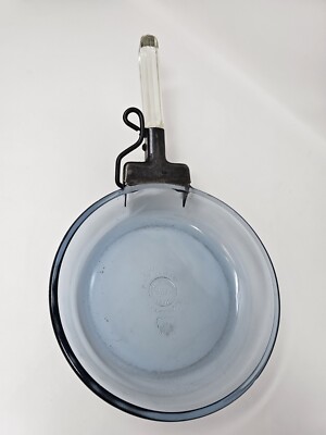 Pyrex Blue Flameware Glass Skillet Frying Pan Removable Handle 817-B