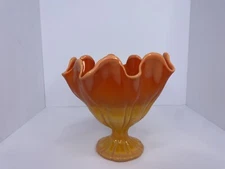 Vintage MCM L E Smith Large Bittersweet Orange Slag Glass Compote Candy Dish
