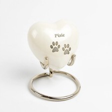 Keepsake Heart Urn For Ashes Pet Pearl White Paw Print Fully Personalised