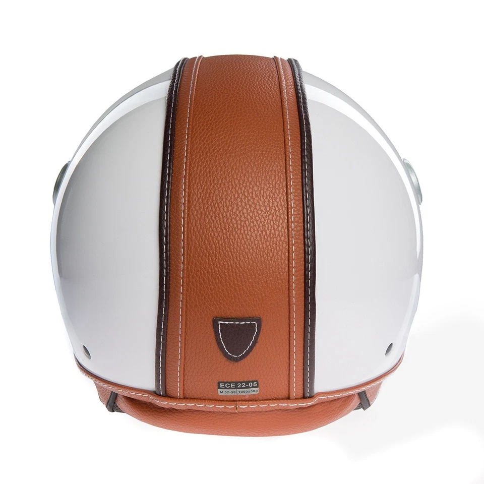 Jethelm Rollerhelm Policehelm Motorradhelm CMX "Paul" weiß mit braunem Leder - Bild 4 von 4