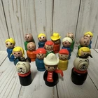 Vintage Fisher Price Little People Lot of 17 Wooden Figures Boy Girl Dog Lady