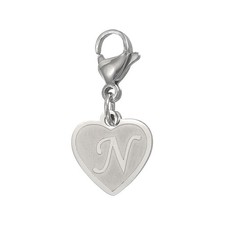 Initial Letter KeyChain, Letter A-Z Heart Charm Keyring, Silver N 