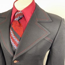 1970s Leisure Suit Jacket Blazer Mens Vtg 70s Phoenix Black Sport Coat Small 38