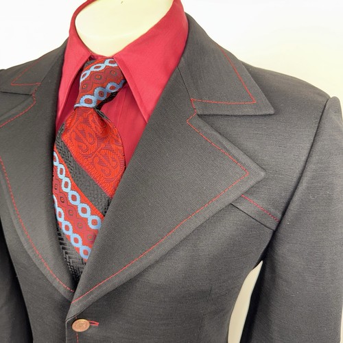 1970s Leisure Suit Jacket Blazer Mens Vtg 70s Phoenix Black Sport Coat Small 38