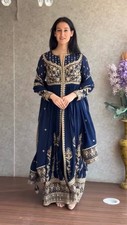 New Stylish Faux Georgette Blue Gown Bottom With Dupatta For Reception Wear