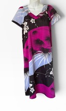 Vtg 70s Ti  a Hawaii Floral Hawaiian Dress L Satin Vibrant Mumu Short Sleeve Rare
