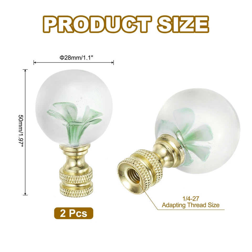 Perilla de tapa con acabado de lámpara 1/4-27 2 piezas, vidrio con forma de bola de flor transparente, verde Foto 2 de 4