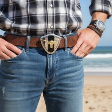 Men Silver Metal Western Belt Buckle Texas Lone Horn Cow Shiny Gold Color Bull