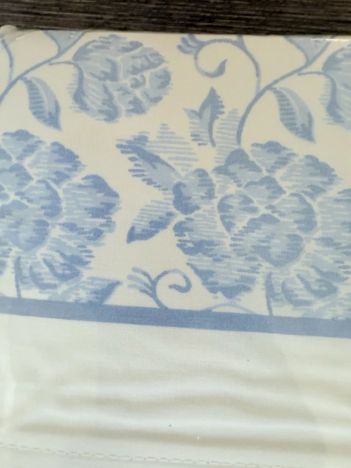 NUEVO De Colección Wamsutta Damasco Azul Floral Doble Hoja Plana 39x75" 250 Hilos Foto 3 de 4