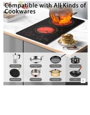 2 Burners Electric Cooktop, 120v Plug in Ceramic Cooktop, 12 Inch Countertop ...