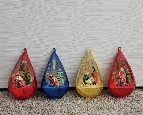 VTG Jewel Brite Diorama Nativity Scene Teardrop Christmas Ornaments Set of 4.