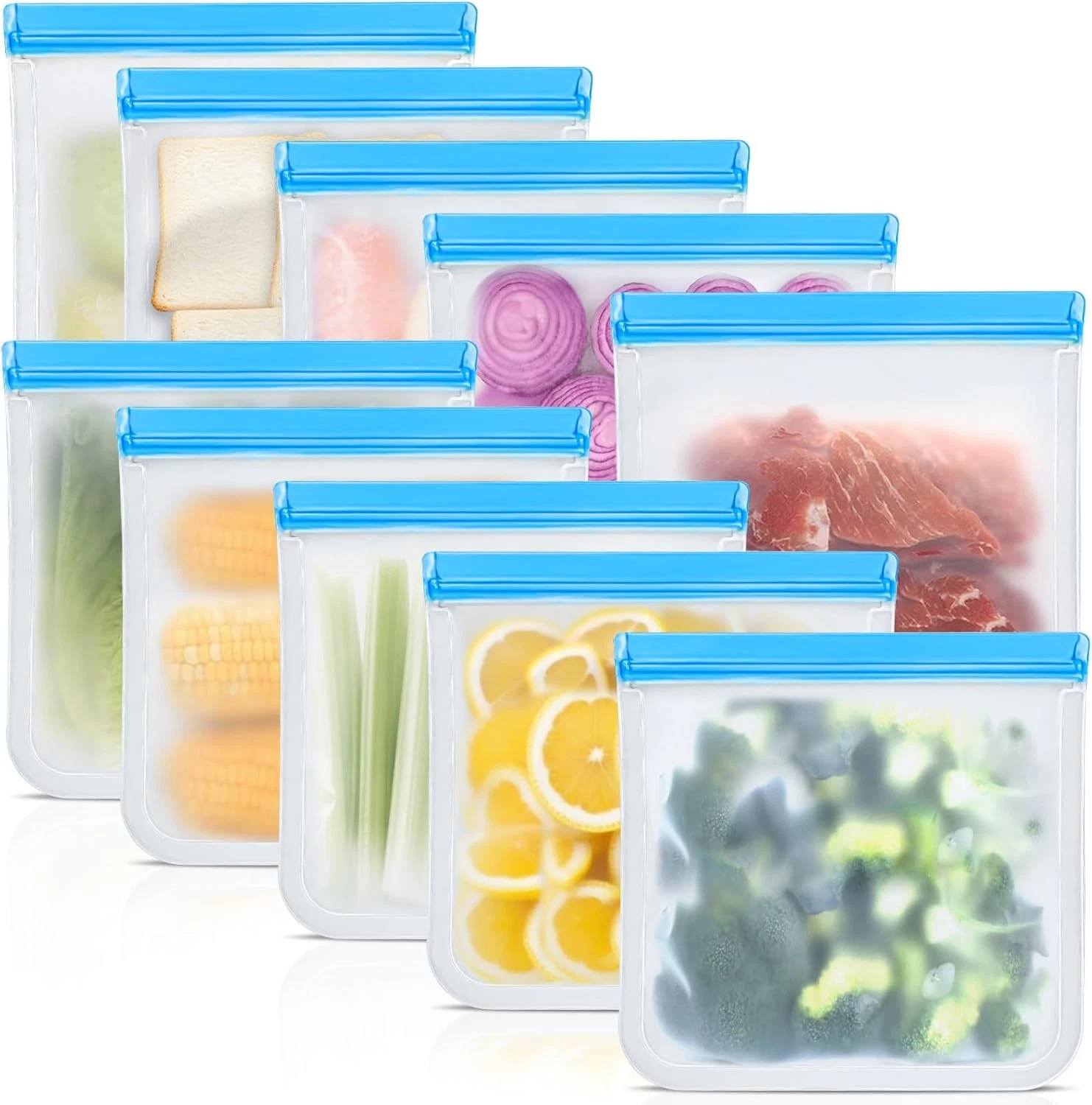 10 Pack Reusable Storage Bags Dishwasher Safe Reusable Silicone Leak proof
Opens in a new window or