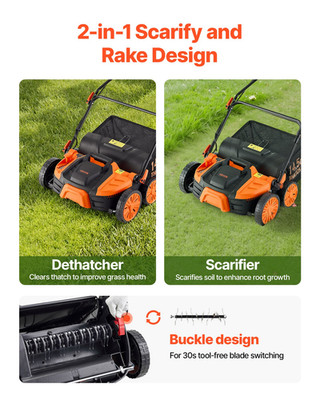 VEVOR 2-in-1 Electric Dethatcher and Scarifier Lawn Dethatcher 16-Inch 15 Amp