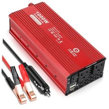 1000W/2000W Peak Power Inverter for Vehicles, DC 12V to 110V AC 1000W Red
