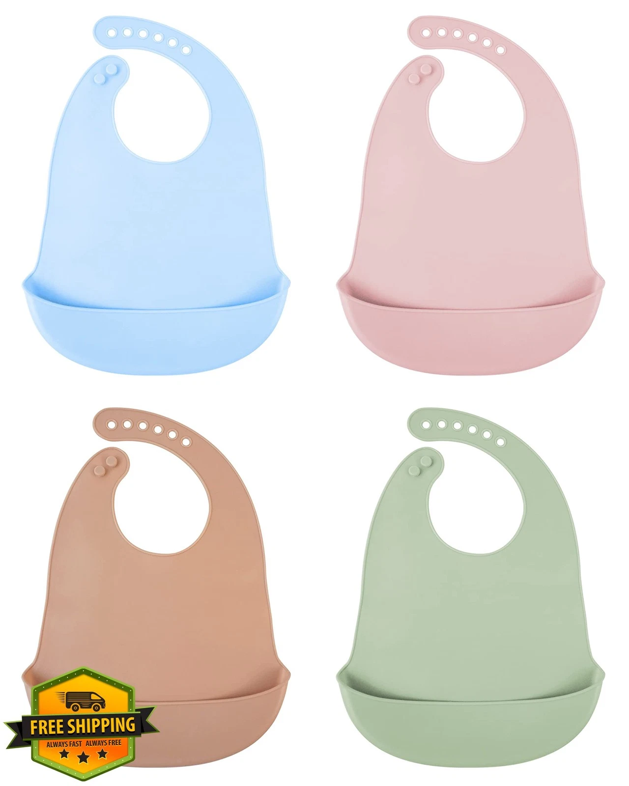 DF DUALFERV 4pc Silicone Baby Bibs Waterproof Adjustable Toddler Set