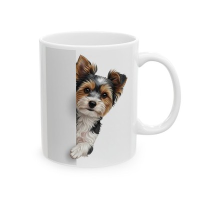 Biewer Terrier Dog Peeking Around Corner Biewer Terrier Dog Lover Gift 11oz