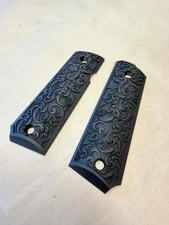 Full Size 1911 Aluminum Grips Custom Engraved- Black Cerakote