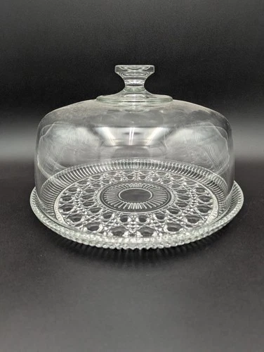 Vintage Anchor Hocking Windsor Clear Cake Plate Glass Dome Lid