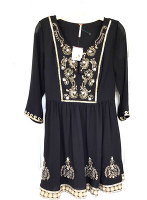 Free People Sz 2 ~33/33  Black Poly Blend w/Metallic Embrodiery Boho NWT $168