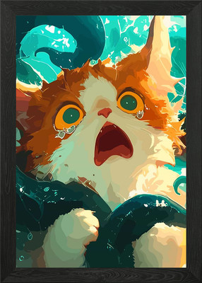 Cartoon Katze in Not gerahmtes Wandbild Poster Leinwanddruck Bild