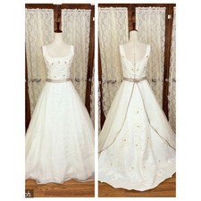 Gorgeous Mori Lee Organza Taupe Satin Trim Wedding Gown