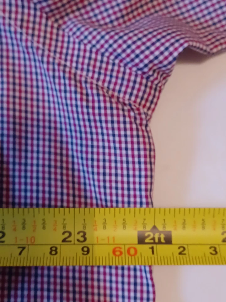 Camisa de vestir Canali Italia para hombre 42 algodón con botones a cuadros 16,5 rojo blanco azul Foto 3 de 4