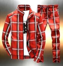 BIG Men's TRACKSUIT SET Plaid Checkered Design High Collar PLUS SIZE to 6X