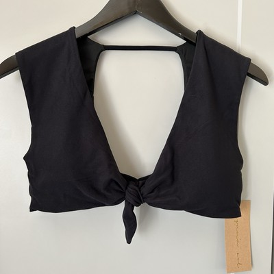NWT Niyama Sol Womens LG/XL Cropped Top Black Tie Front Sleeveless Yoga Ballet